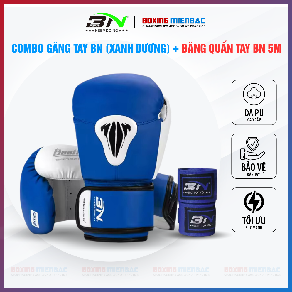 Combo Găng Tay Bn 5.0 (Xanh Dương) + Băng Quấn Tay Bn 5M